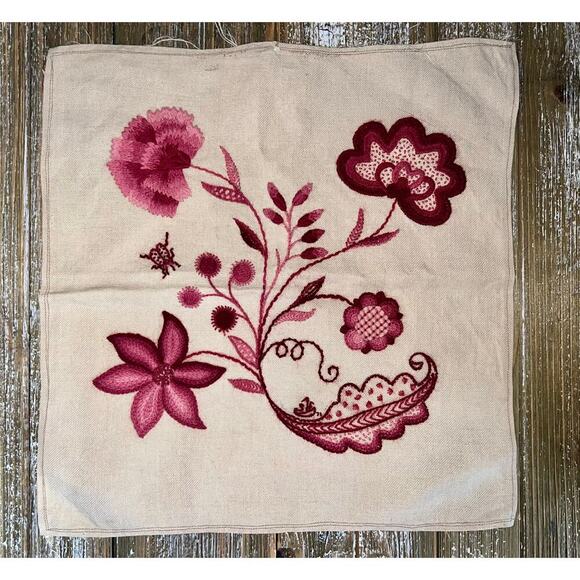 Unbranded Other - Vintage Embroidery Flowers Ladybug Boho Cottagecore Pink 13x13 Fabric